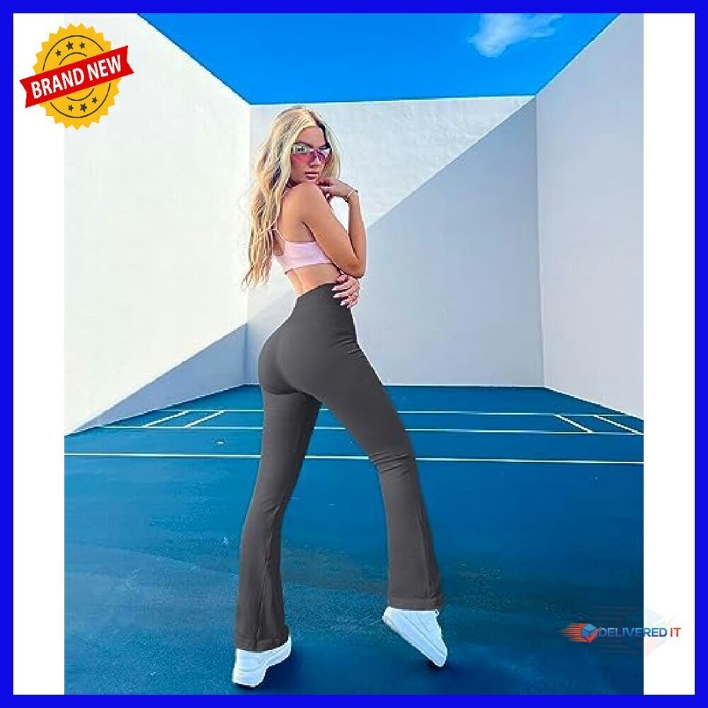 High Waist Ribbed Yoga Pants Flare Leggings 2 Piece Set Workout - Picture 7 of 7